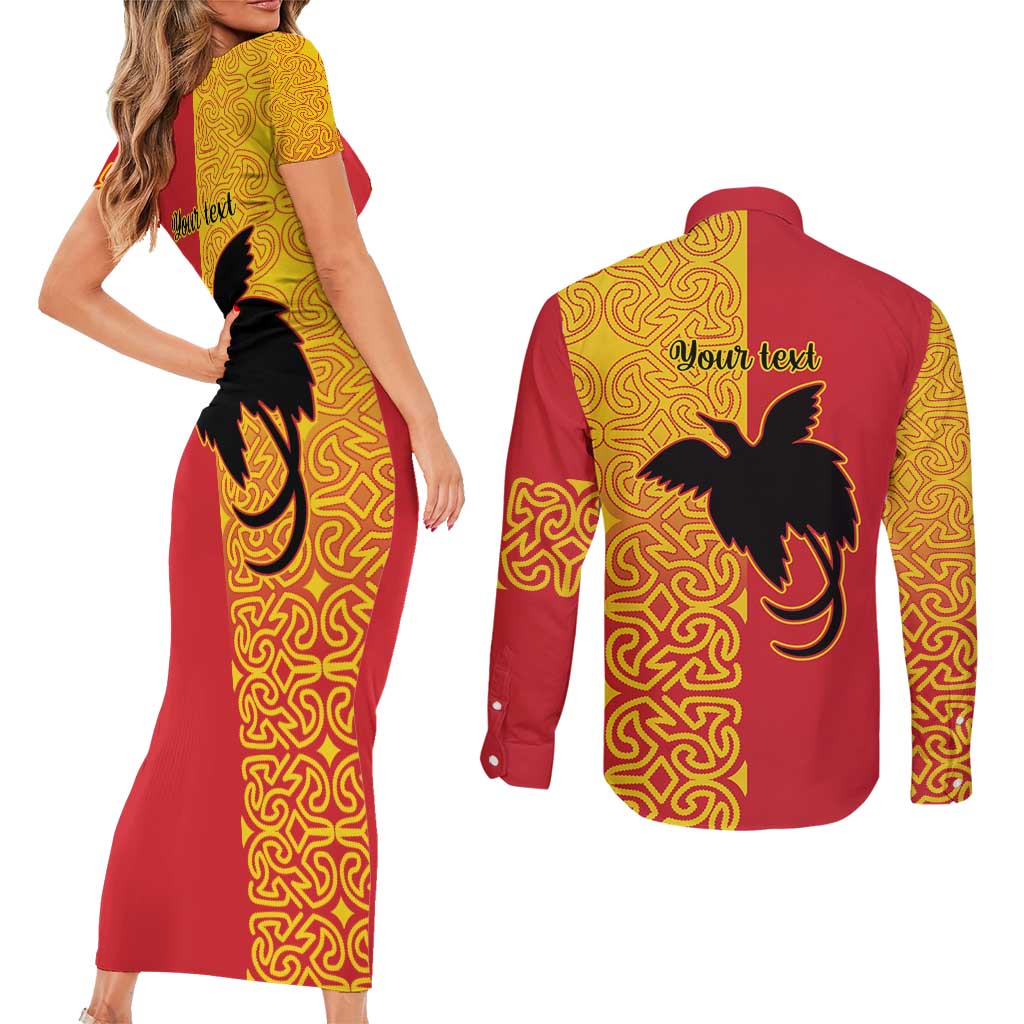 Papua New Guinea Oro Tapa Personalised Couples Matching Short Sleeve Bodycon Dress and Long Sleeve Button Shirt Simple Bird of Paradise Style - Polynesian Pride