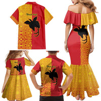 Papua New Guinea Oro Tapa Personalised Family Matching Mermaid Dress and Hawaiian Shirt Simple Bird of Paradise Style - Polynesian Pride