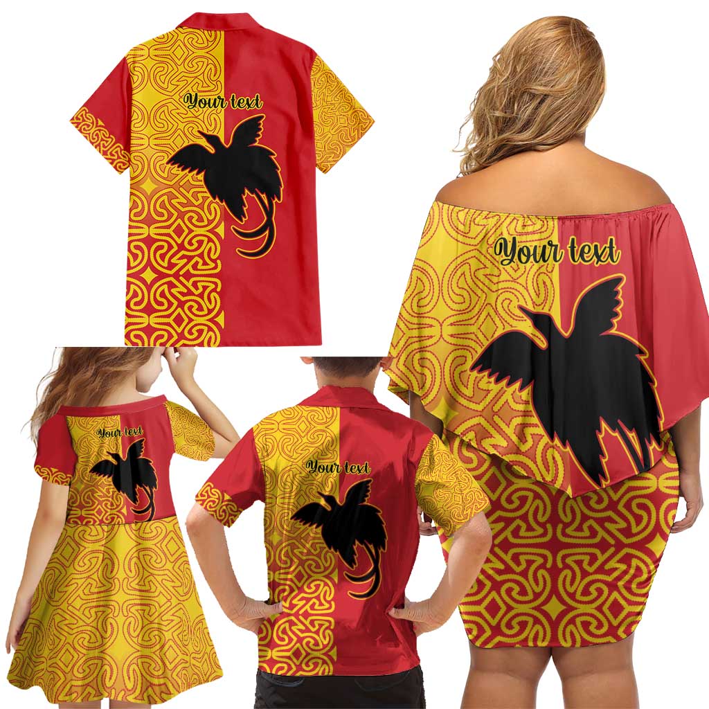 Papua New Guinea Oro Tapa Personalised Family Matching Off Shoulder Short Dress and Hawaiian Shirt Simple Bird of Paradise Style - Polynesian Pride