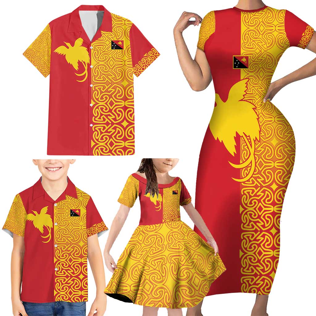 Papua New Guinea Oro Tapa Personalised Family Matching Short Sleeve Bodycon Dress and Hawaiian Shirt Simple Bird of Paradise Style - Polynesian Pride