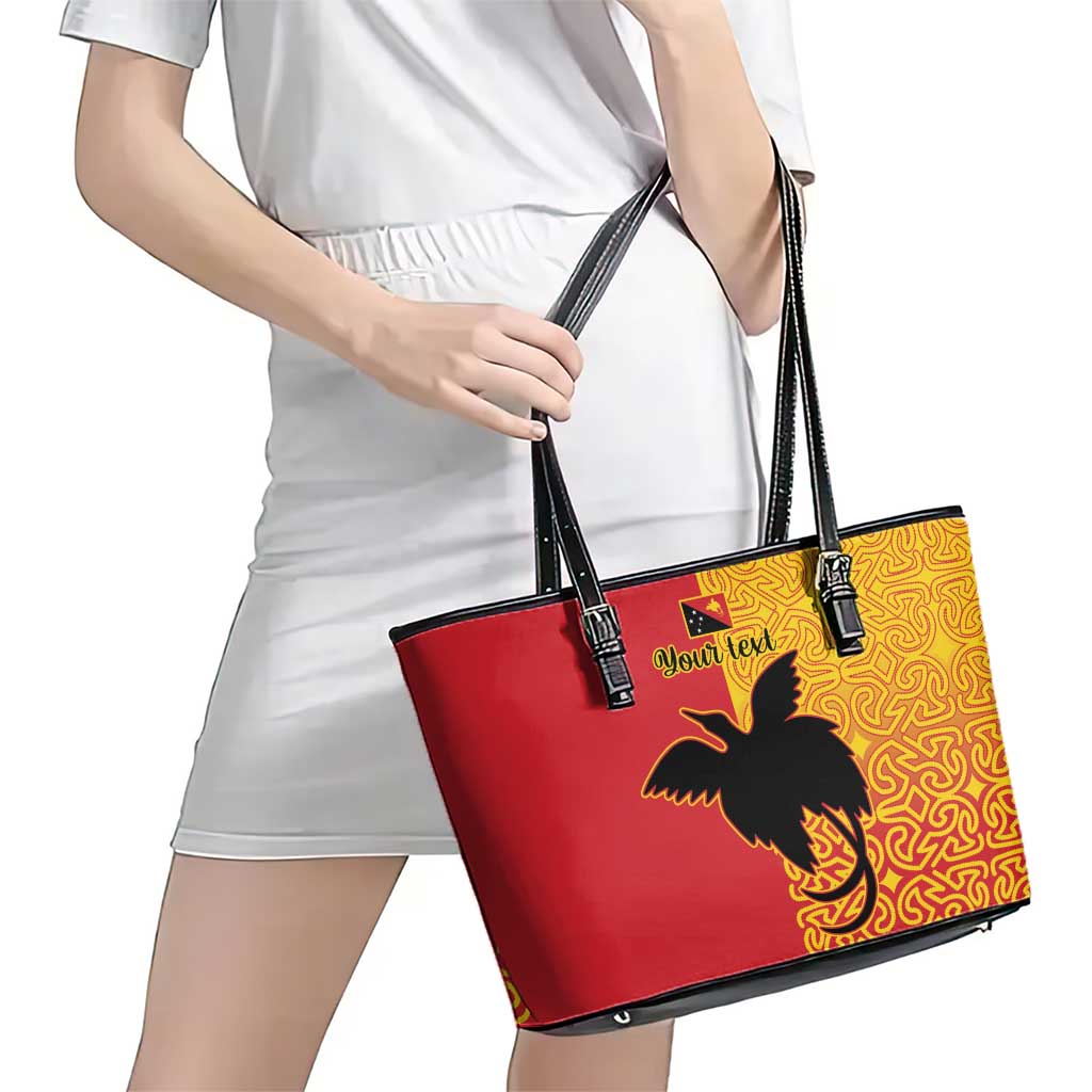Papua New Guinea Oro Tapa Personalised Leather Tote Bag Simple Bird of Paradise Style - Polynesian Pride