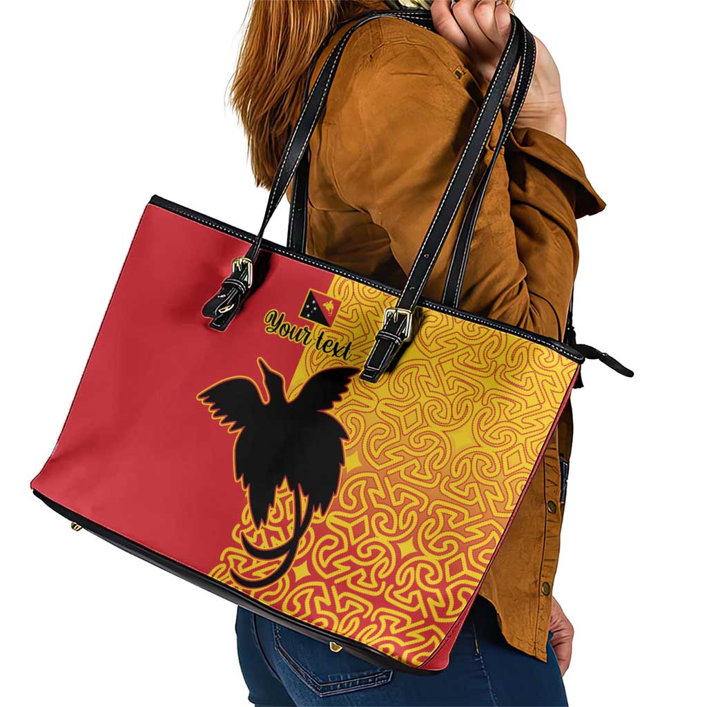 Papua New Guinea Oro Tapa Personalised Leather Tote Bag Simple Bird of Paradise Style - Polynesian Pride