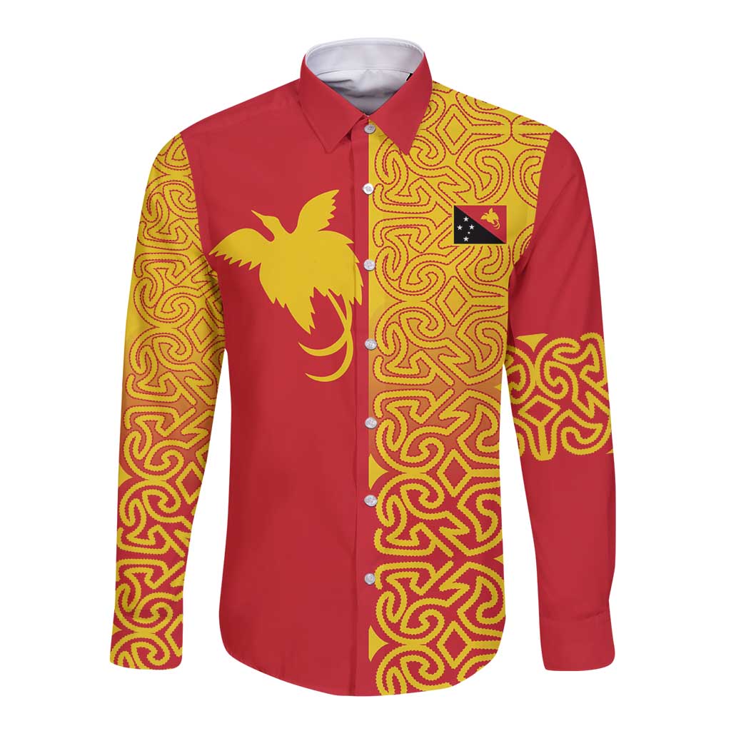 Papua New Guinea Oro Tapa Personalised Long Sleeve Button Shirt Simple Bird of Paradise Style - Polynesian Pride
