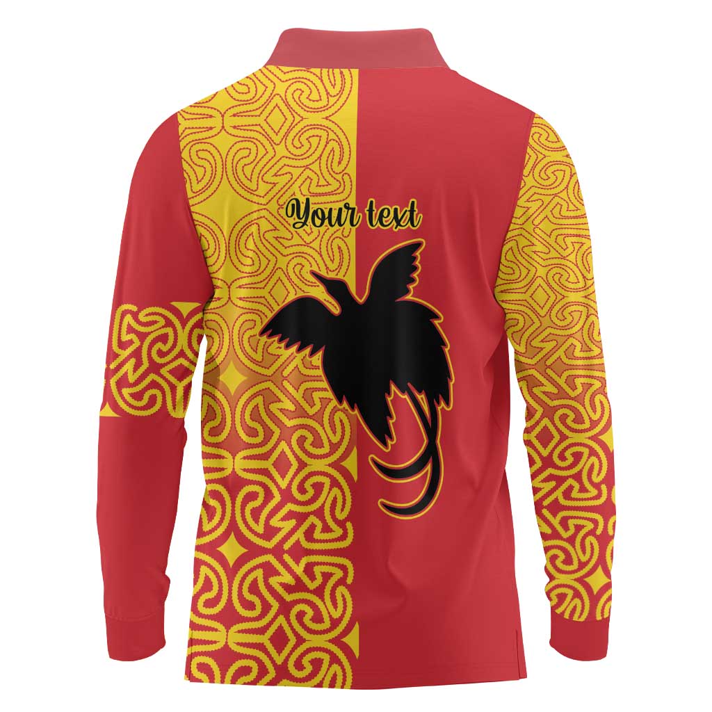 Papua New Guinea Oro Tapa Personalised Long Sleeve Polo Shirt Simple Bird of Paradise Style - Polynesian Pride