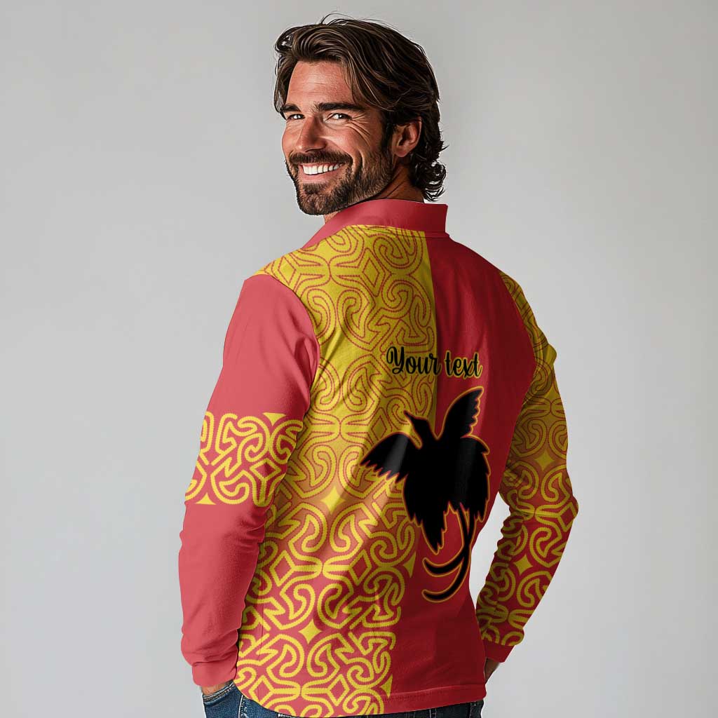 Papua New Guinea Oro Tapa Personalised Long Sleeve Polo Shirt Simple Bird of Paradise Style - Polynesian Pride