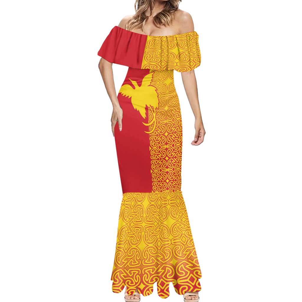 Papua New Guinea Oro Tapa Personalised Mermaid Dress Simple Bird of Paradise Style - Polynesian Pride