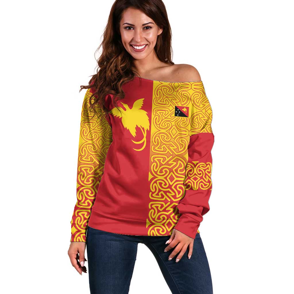 Papua New Guinea Oro Tapa Personalised Off Shoulder Sweater Simple Bird of Paradise Style - Polynesian Pride