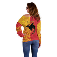 Papua New Guinea Oro Tapa Personalised Off Shoulder Sweater Simple Bird of Paradise Style - Polynesian Pride