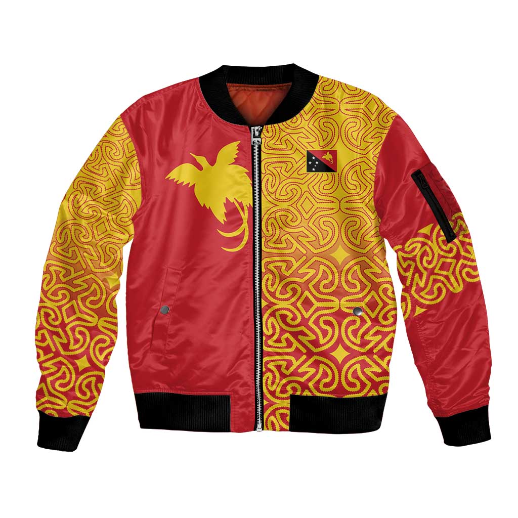 Papua New Guinea Oro Tapa Personalised Sleeve Zip Bomber Jacket Simple Bird of Paradise Style - Polynesian Pride