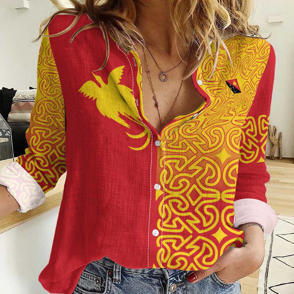 Papua New Guinea Oro Tapa Personalised Women Casual Shirt Simple Bird of Paradise Style - Polynesian Pride
