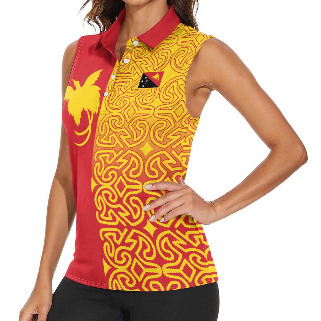 Papua New Guinea Oro Tapa Personalised Women Sleeveless Polo Shirt Simple Bird of Paradise Style - Polynesian Pride