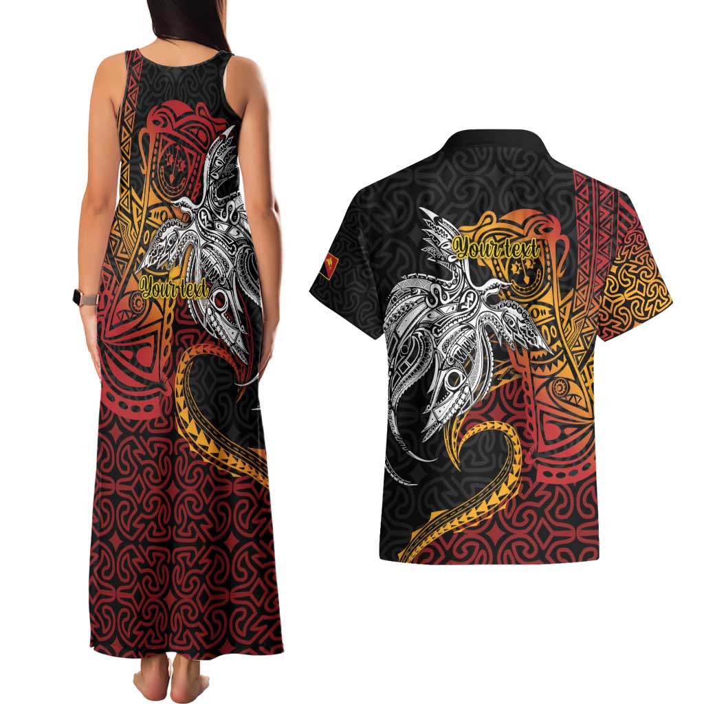 Papua New Guinea Sepik Personalised Couples Matching Tank Maxi Dress and Hawaiian Shirt PNG Bird of Paradise Tattoo - Polynesian Pride
