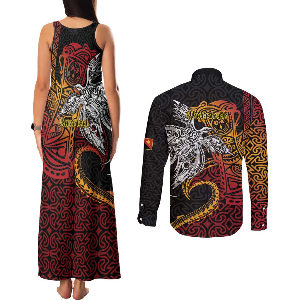 Papua New Guinea Sepik Personalised Couples Matching Tank Maxi Dress and Long Sleeve Button Shirt PNG Bird of Paradise Tattoo - Polynesian Pride