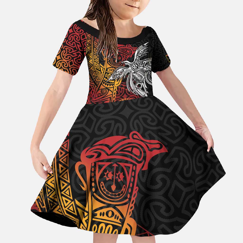 Papua New Guinea Sepik Personalised Family Matching Long Sleeve Bodycon Dress and Hawaiian Shirt PNG Bird of Paradise Tattoo - Polynesian Pride