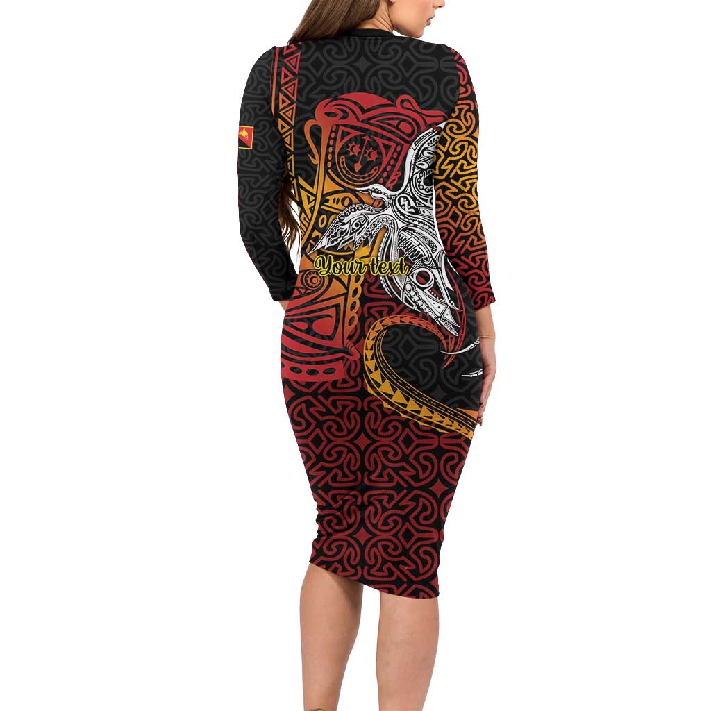Papua New Guinea Sepik Personalised Family Matching Long Sleeve Bodycon Dress and Hawaiian Shirt PNG Bird of Paradise Tattoo - Polynesian Pride