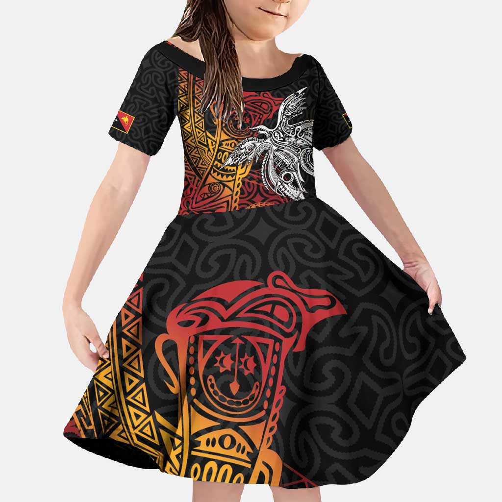Papua New Guinea Sepik Personalised Family Matching Off Shoulder Maxi Dress and Hawaiian Shirt PNG Bird of Paradise Tattoo - Polynesian Pride