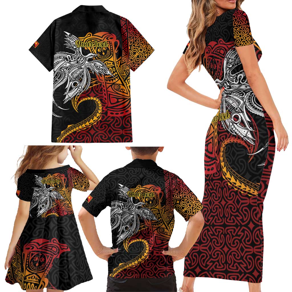 Papua New Guinea Sepik Personalised Family Matching Short Sleeve Bodycon Dress and Hawaiian Shirt PNG Bird of Paradise Tattoo - Polynesian Pride