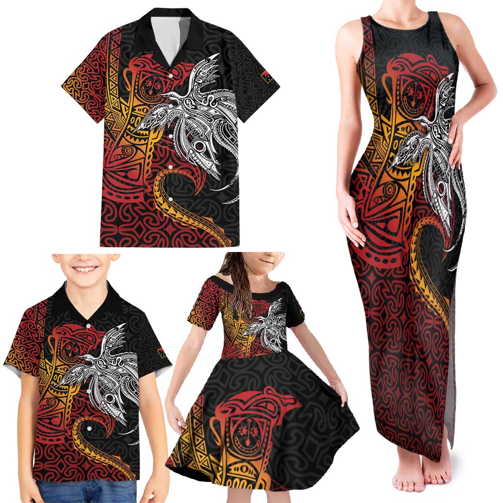 Papua New Guinea Sepik Personalised Family Matching Tank Maxi Dress and Hawaiian Shirt PNG Bird of Paradise Tattoo - Polynesian Pride