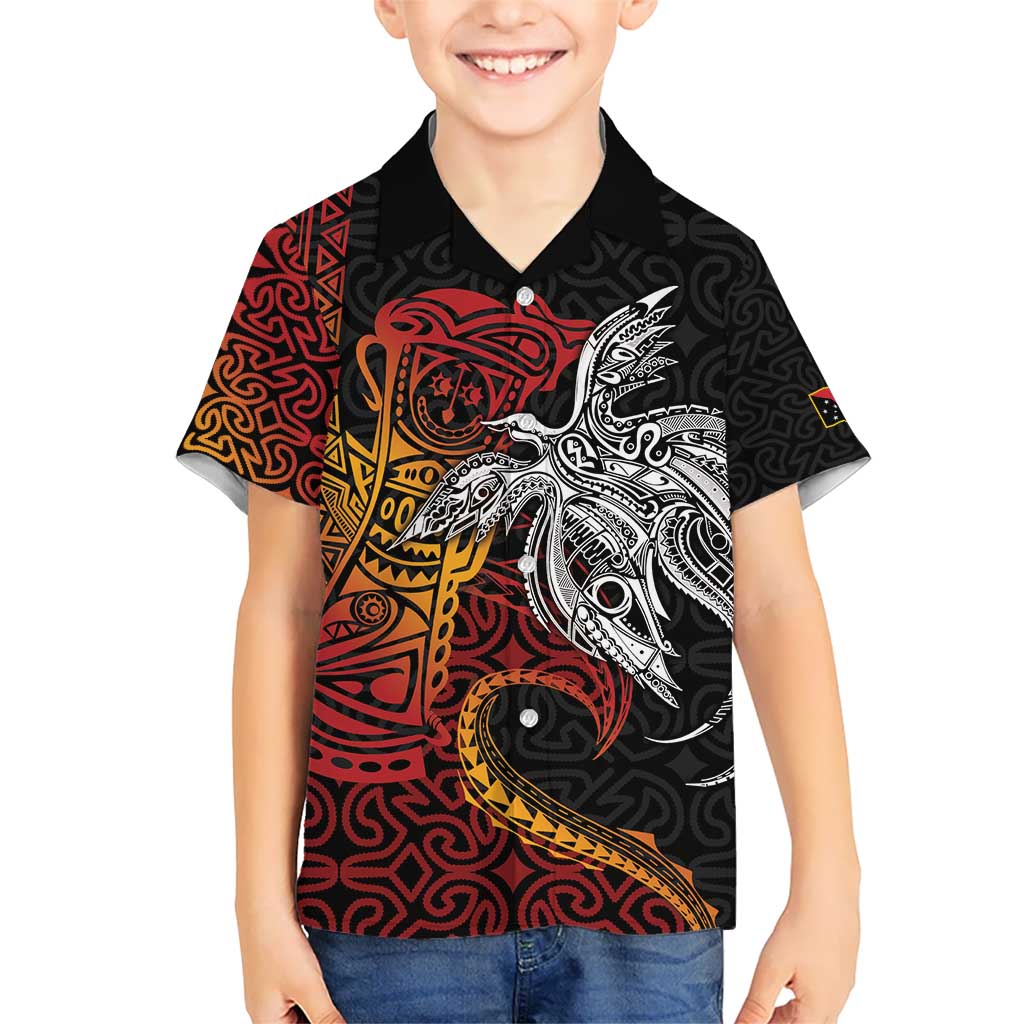 Papua New Guinea Sepik Personalised Kid Hawaiian Shirt PNG Bird of Paradise Tattoo - Polynesian Pride