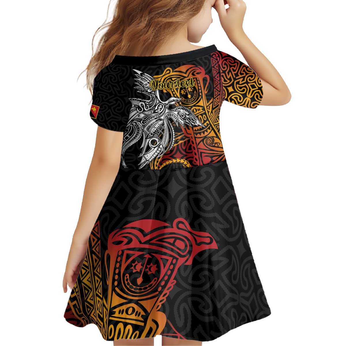 Papua New Guinea Sepik Personalised Kid Short Sleeve Dress PNG Bird of Paradise Tattoo - Polynesian Pride