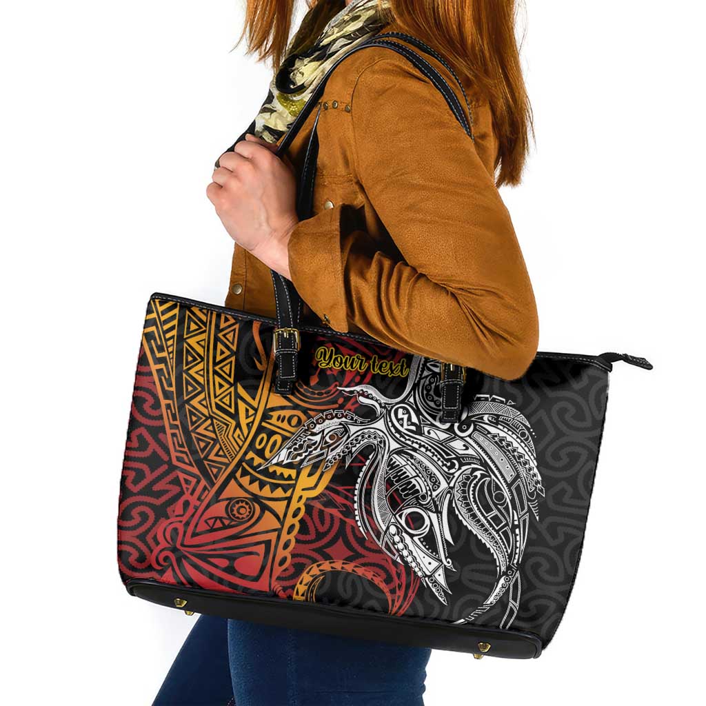 Papua New Guinea Sepik Personalised Leather Tote Bag PNG Bird of Paradise Tattoo - Polynesian Pride