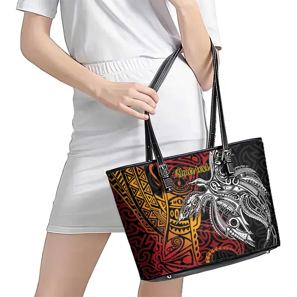Papua New Guinea Sepik Personalised Leather Tote Bag PNG Bird of Paradise Tattoo - Polynesian Pride