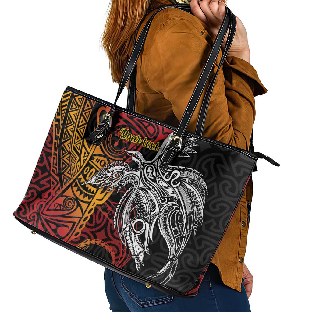 Papua New Guinea Sepik Personalised Leather Tote Bag PNG Bird of Paradise Tattoo - Polynesian Pride