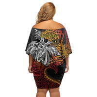 Papua New Guinea Sepik Personalised Off Shoulder Short Dress PNG Bird of Paradise Tattoo - Polynesian Pride