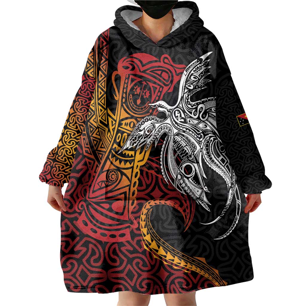 Papua New Guinea Sepik Personalised Wearable Blanket Hoodie PNG Bird of Paradise Tattoo - Polynesian Pride