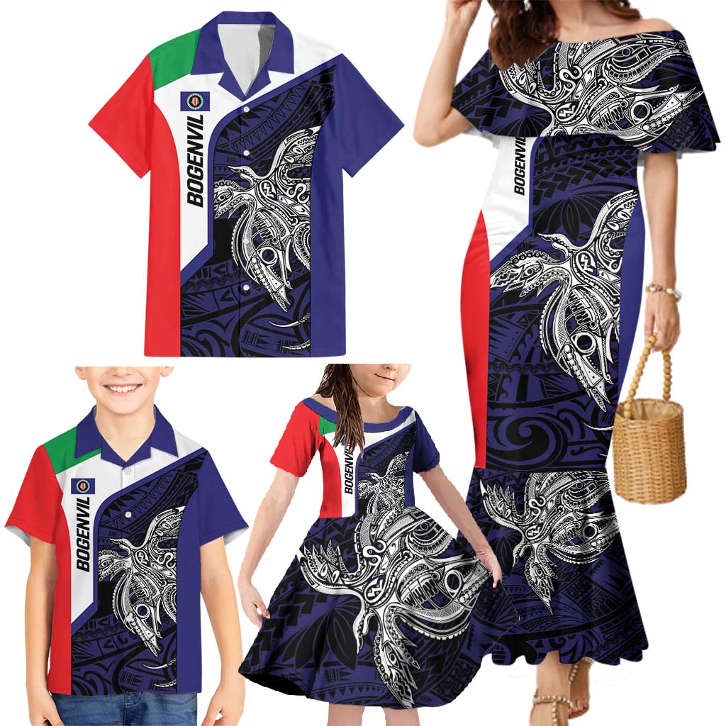 Personalised PNG Bougainville Family Matching Mermaid Dress and Hawaiian Shirt Bird of Paradise Tattoo Flag Motif - Polynesian Pride