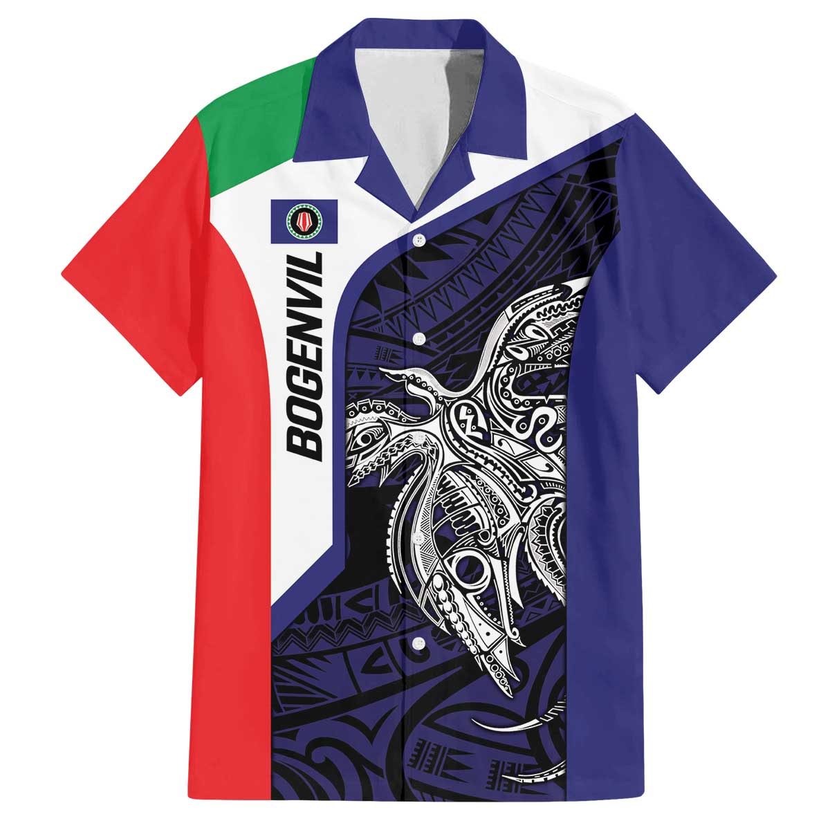 Personalised PNG Bougainville Family Matching Off The Shoulder Long Sleeve Dress and Hawaiian Shirt Bird of Paradise Tattoo Flag Motif - Polynesian Pride