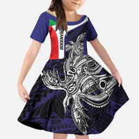 Personalised PNG Bougainville Family Matching Off Shoulder Maxi Dress and Hawaiian Shirt Bird of Paradise Tattoo Flag Motif - Polynesian Pride