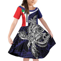 Personalised PNG Bougainville Family Matching Off Shoulder Short Dress and Hawaiian Shirt Bird of Paradise Tattoo Flag Motif - Polynesian Pride