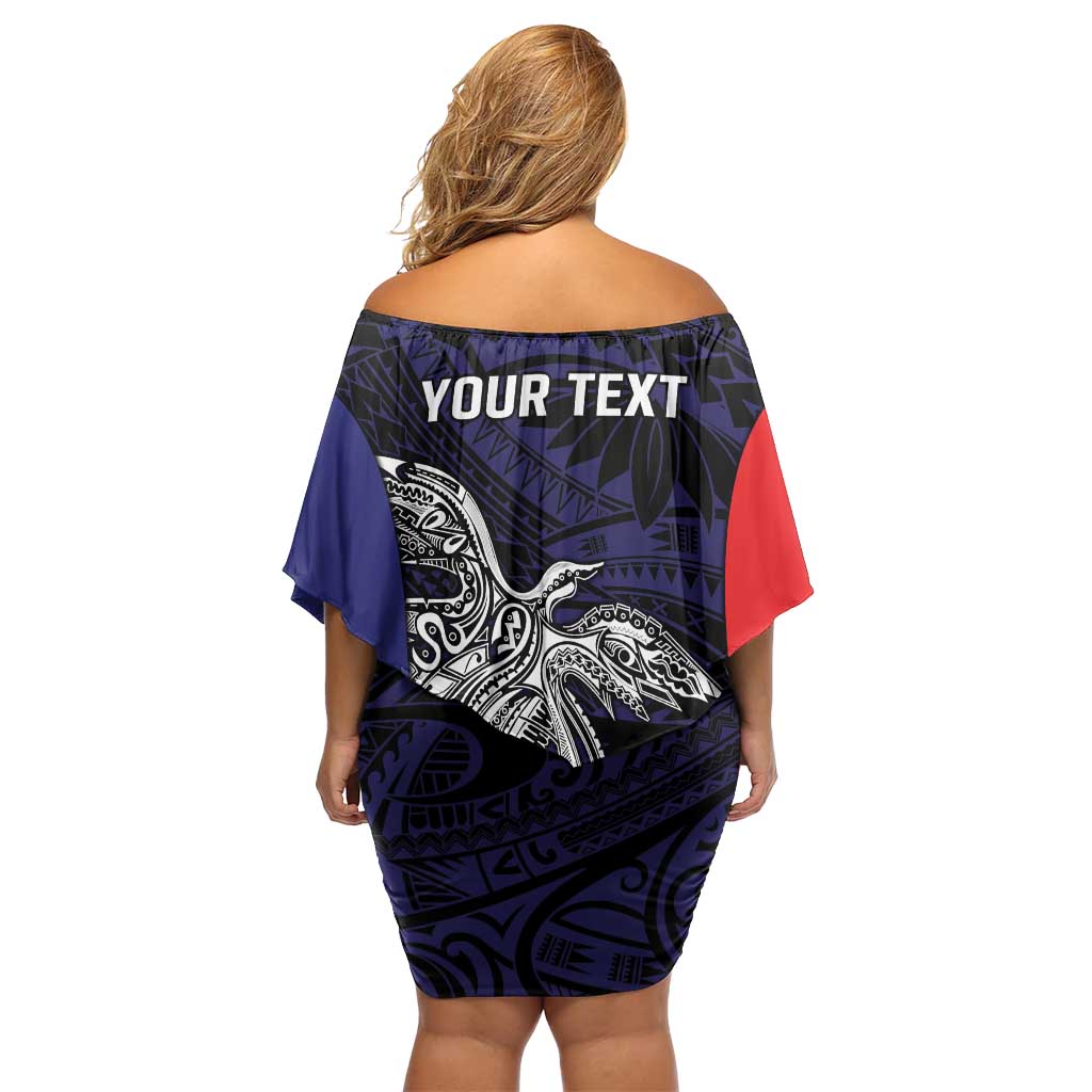 Personalised PNG Bougainville Family Matching Off Shoulder Short Dress and Hawaiian Shirt Bird of Paradise Tattoo Flag Motif - Polynesian Pride