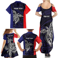 Personalised PNG Bougainville Family Matching Summer Maxi Dress and Hawaiian Shirt Bird of Paradise Tattoo Flag Motif - Polynesian Pride