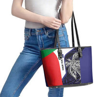 Personalised PNG Bougainville Leather Tote Bag Bird of Paradise Tattoo Flag Motif - Polynesian Pride