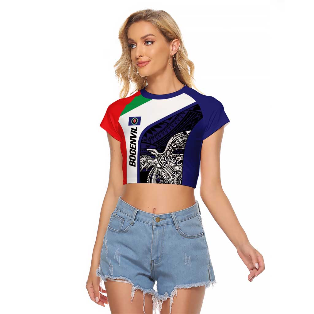 Personalised PNG Bougainville Raglan Cropped T Shirt Bird of Paradise Tattoo Flag Motif - Polynesian Pride