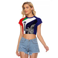 Personalised PNG Bougainville Raglan Cropped T Shirt Bird of Paradise Tattoo Flag Motif - Polynesian Pride