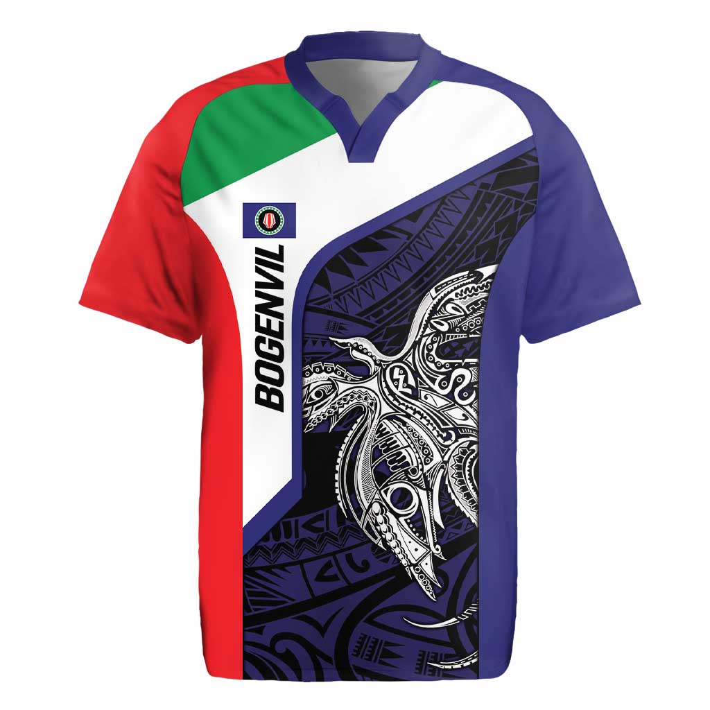 Personalised PNG Bougainville Rugby Jersey Bird of Paradise Tattoo Flag Motif - Polynesian Pride