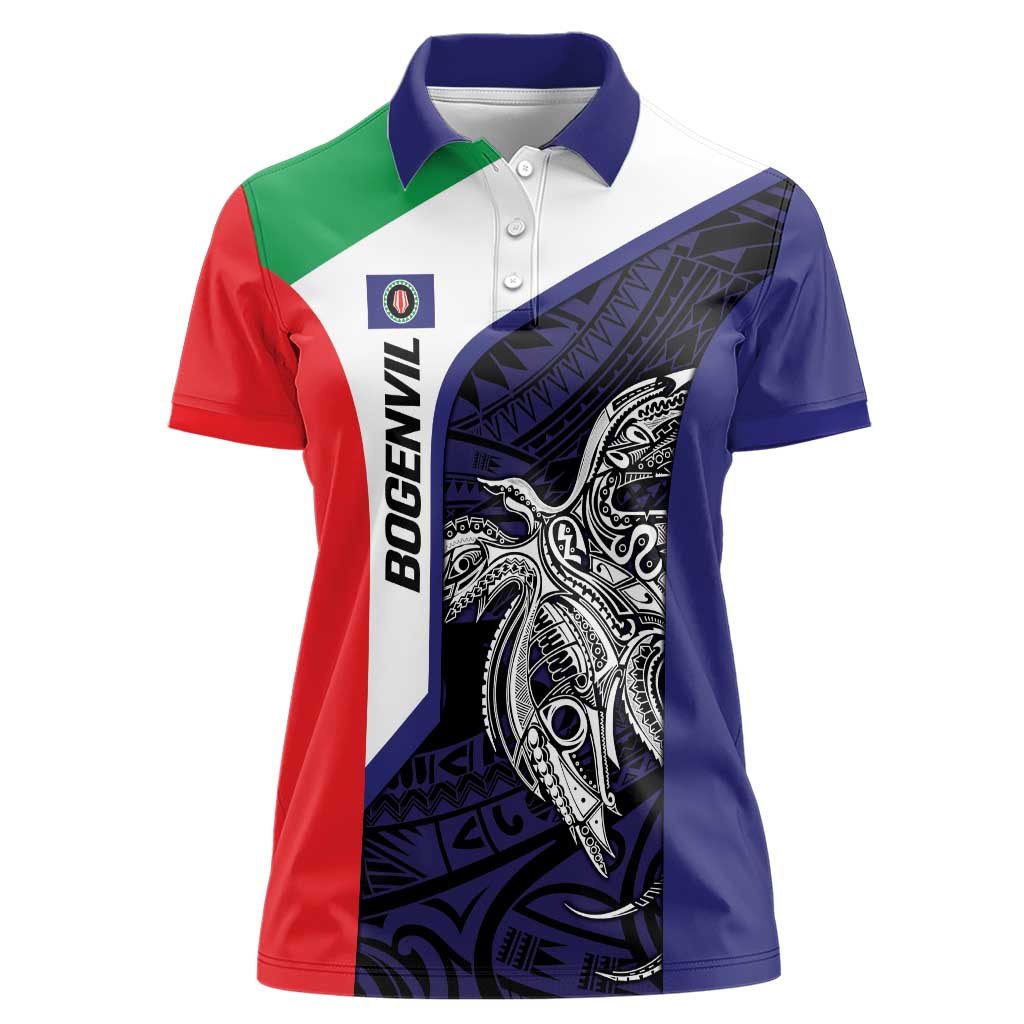 Personalised PNG Bougainville Women Polo Shirt Bird of Paradise Tattoo Flag Motif - Polynesian Pride