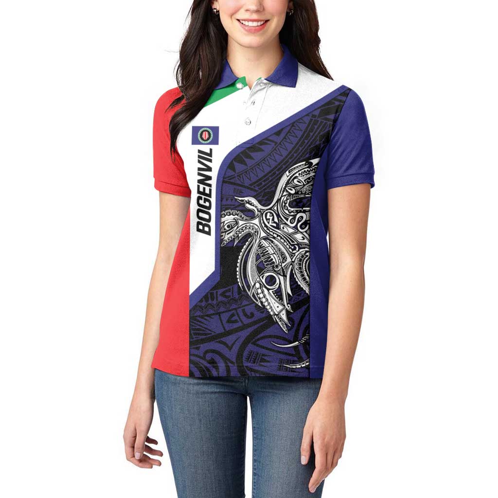 Personalised PNG Bougainville Women Polo Shirt Bird of Paradise Tattoo Flag Motif - Polynesian Pride
