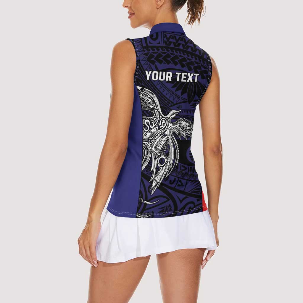 Personalised PNG Bougainville Women Sleeveless Polo Shirt Bird of Paradise Tattoo Flag Motif - Polynesian Pride