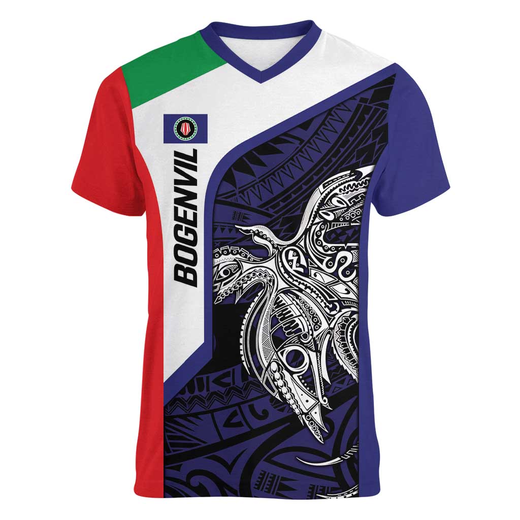 Personalised PNG Bougainville Women V-Neck T-Shirt Bird of Paradise Tattoo Flag Motif - Polynesian Pride