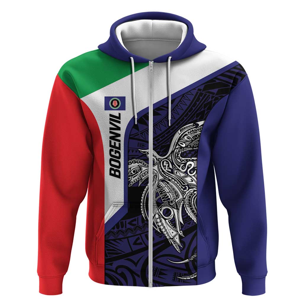 Personalised PNG Bougainville Zip Hoodie Bird of Paradise Tattoo Flag Motif - Polynesian Pride