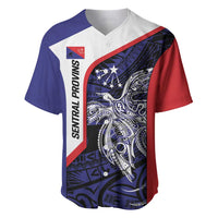 Personalised PNG Central Province Baseball Jersey Bird of Paradise Tattoo Flag Motif - Polynesian Pride