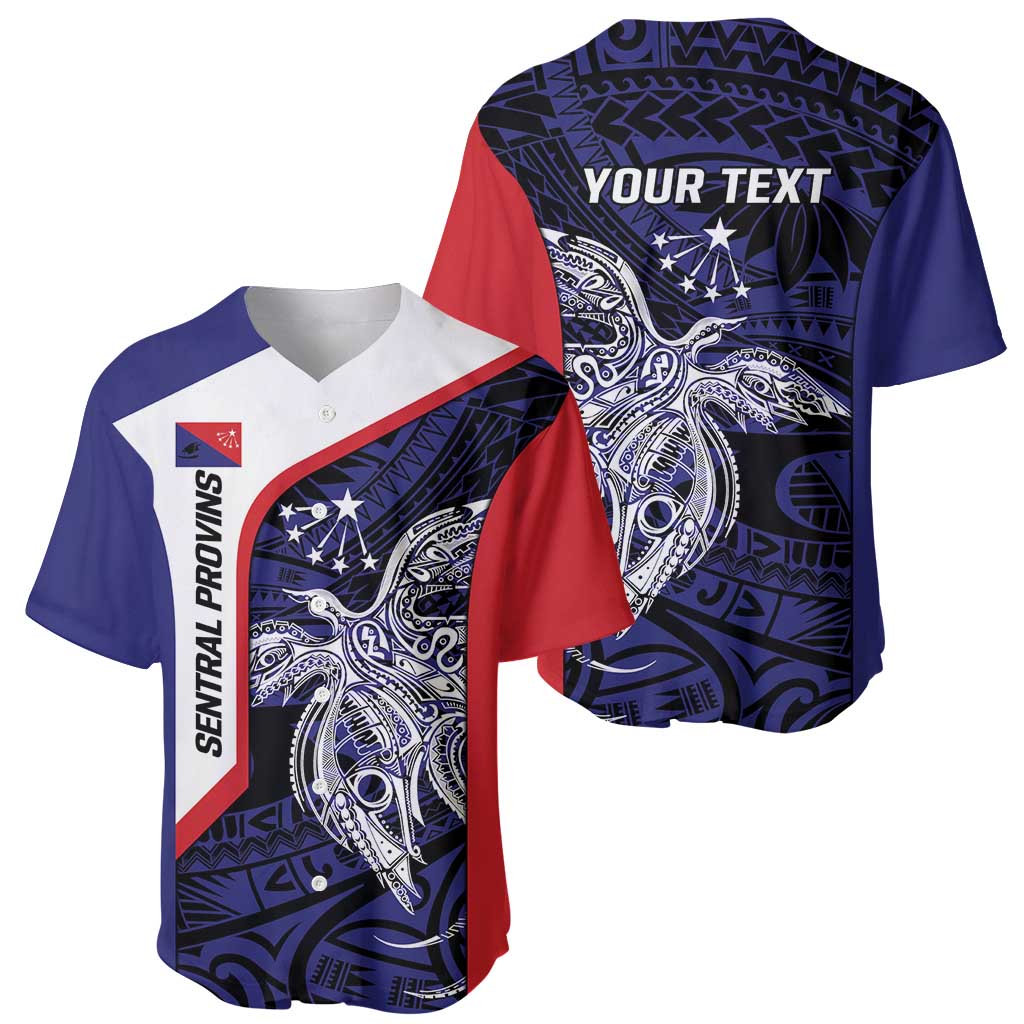 Personalised PNG Central Province Baseball Jersey Bird of Paradise Tattoo Flag Motif - Polynesian Pride