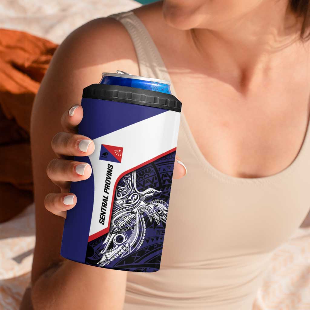 Personalised PNG Central Province 4 in 1 Can Cooler Tumbler Bird of Paradise Tattoo Flag Motif - Polynesian Pride