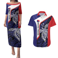 Personalised PNG Central Province Couples Matching Puletasi and Hawaiian Shirt Bird of Paradise Tattoo Flag Motif - Polynesian Pride