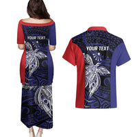 Personalised PNG Central Province Couples Matching Puletasi and Hawaiian Shirt Bird of Paradise Tattoo Flag Motif - Polynesian Pride
