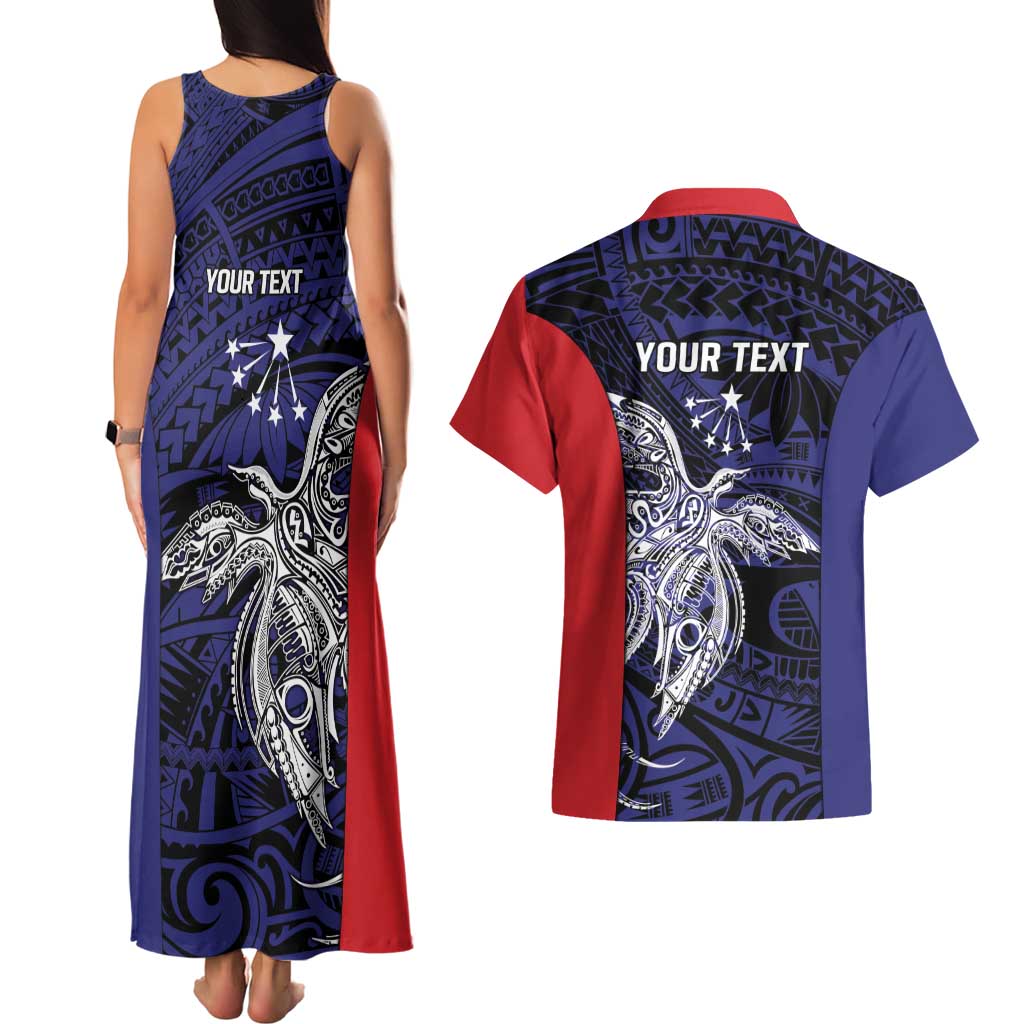Personalised PNG Central Province Couples Matching Tank Maxi Dress and Hawaiian Shirt Bird of Paradise Tattoo Flag Motif - Polynesian Pride